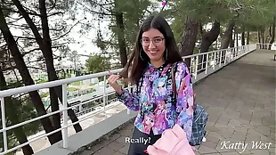 Public pickup beauty fucked and cum on her glasses
