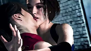 Resident Evil : Claire & Jill Lesbian Kissing
