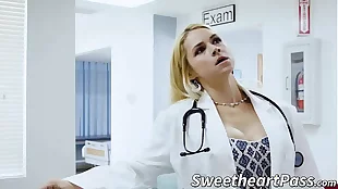 Young bimbo seduces busty lesbian doctor and licks her twat