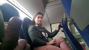 Stunt woman seduces Milf to Suck & Jerk his Dick in Bus